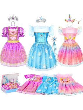 Princess Dress Up Costume Set for Toddler Girls Role Play Toys Gift - Rainbow
